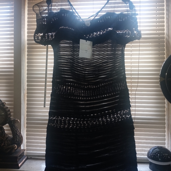 Diane Von Furstenberg Mabel Black Silk Dress Size 0 Lace Crochet Trim Shift - Picture 3 of 16